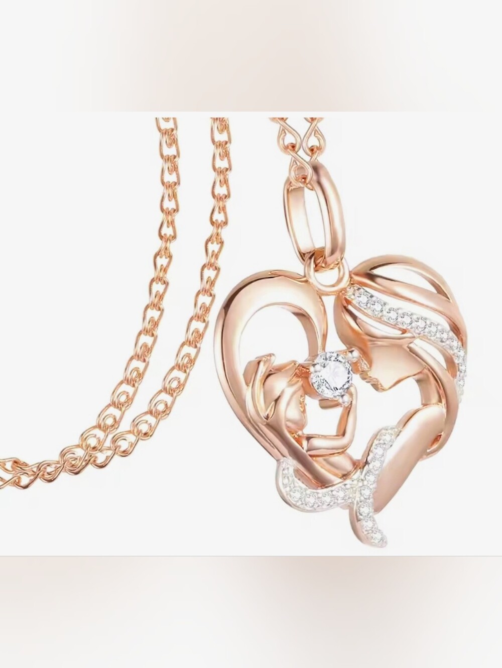 NWOT Stainless- Rose Gold Heart Pendant Necklace with Crystal Accent.